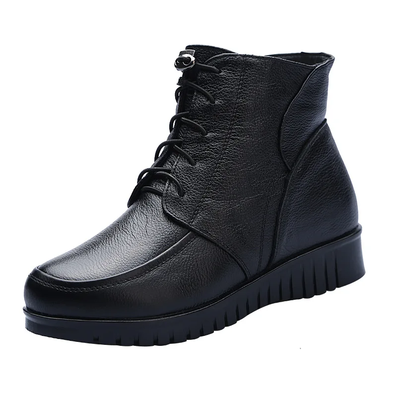 

Winter Snow Boots Women Warm Wool Lining Wedges Heel Platform Height Increasing Handmade Sewing Casual Retro Shoes Ladies Female