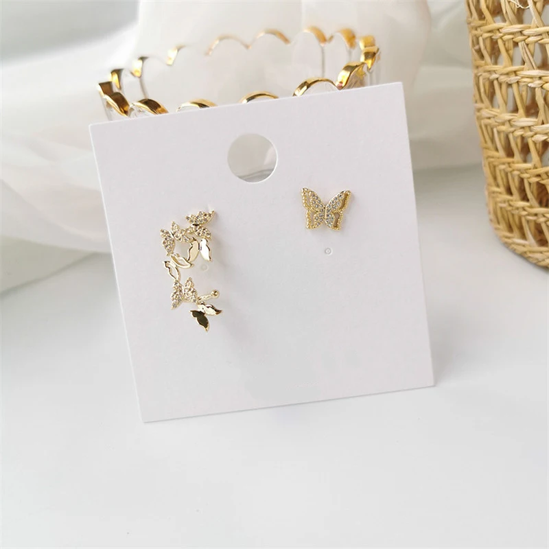 

Женские серьги-гвоздики с кристаллами, асимметричные серьги золотого цвета с бабочками, корейский стиль, 2020