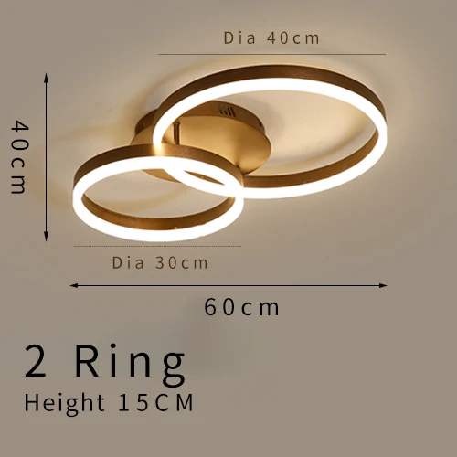 Dia30cm 40cm 2rings Современный светодиодный потолочный светильник в спальню, гостиную, алюминий, матовое золото, креативные кольца, Скандинавский дизайн, лампа, светильник для проекта - Цвет корпуса: Dia30cm 40cm 2rings