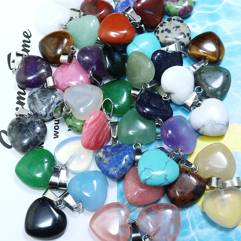 12 шт. подвески в виде сердца из натурального кварца и розового кристалла |