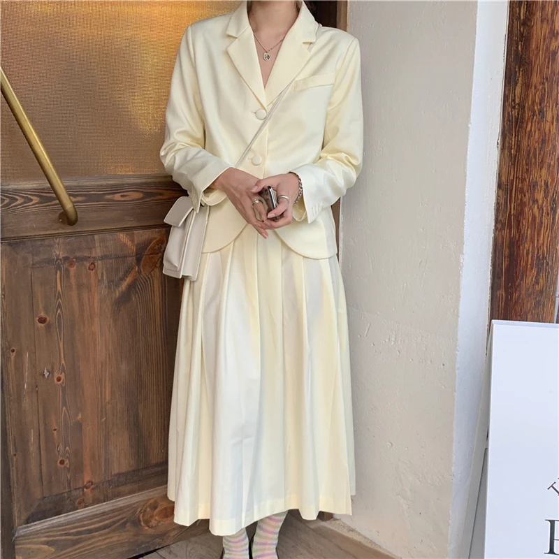 

Новинка весны 2021, Модный повседневный женский костюм, куртка и трапециевидная юбка, платье с длинным рукавом A544