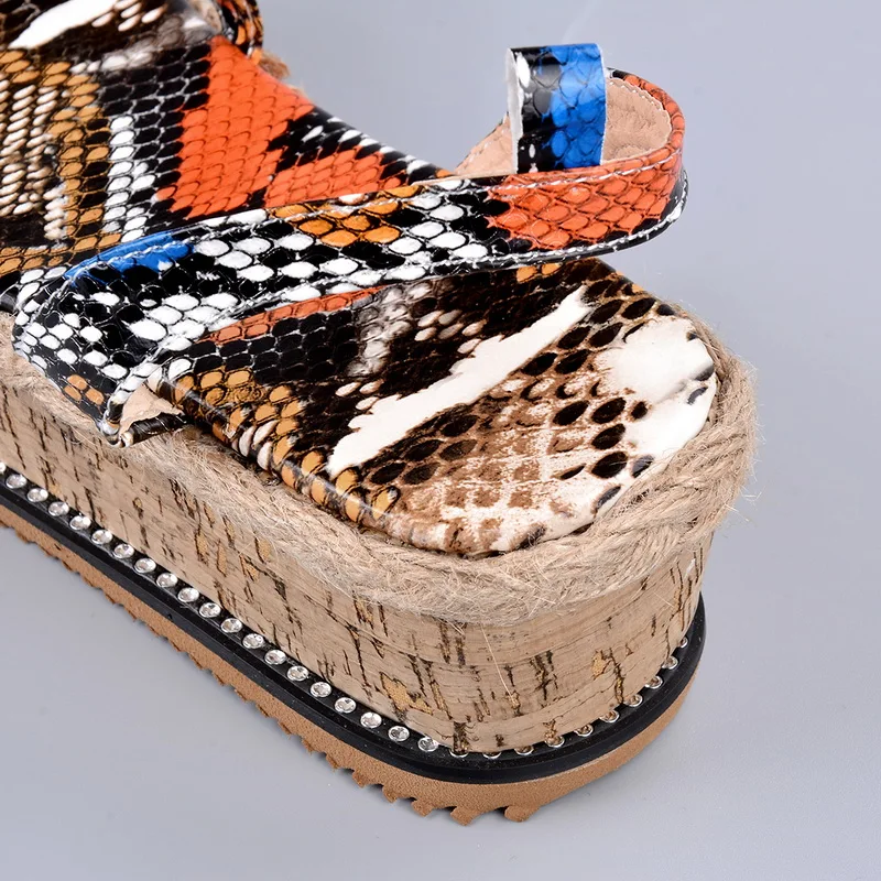 

Litthing Women Sandals Summer Ethnic Snake Print Fashion Casual Wedge Shoes Lace Up Lady Platform Beach Shoes Ladies Plus Size