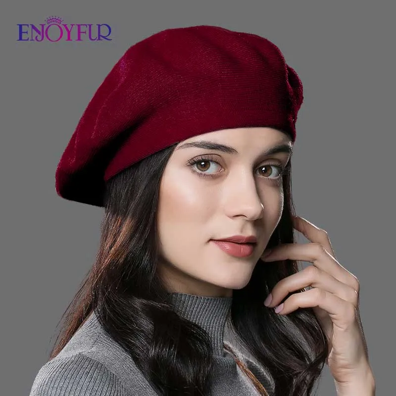Женский вязаный берет ENJOYFUR хлопковый с подкладкой для зимы 2019|beret hat|ladies beret hatsladies