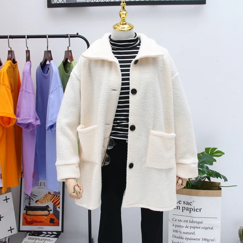

Autumn Winter Women Beige Teddy Coat Stylish Female Thick Warm Cashmere Jacket Casual Girls Streetwear