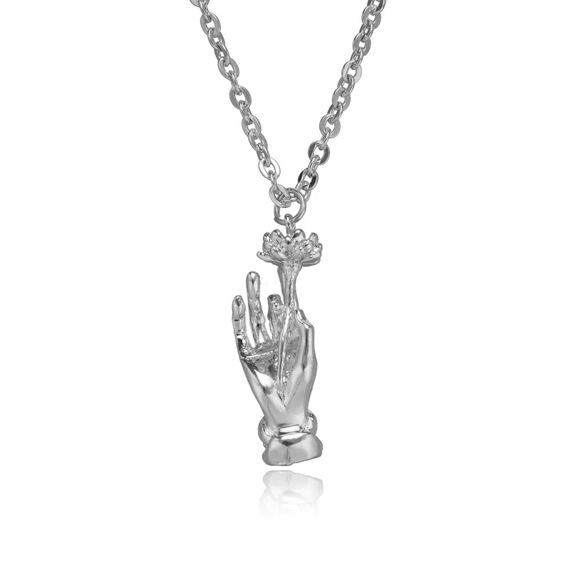 

Vintage Punk Choker Hand Flower Pendant Chain Silver Color Hip Hop Necklace for Women Fashion Jewelry Gift