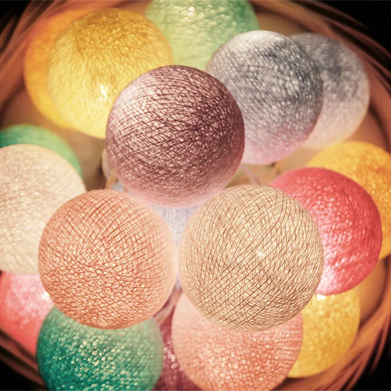 multicolor Thai style sweet Pastel cotton ball string lights Bedroom Fairy Nursery Night Light garland holiday LED battery powered wedding - Emitting Color: multicolor