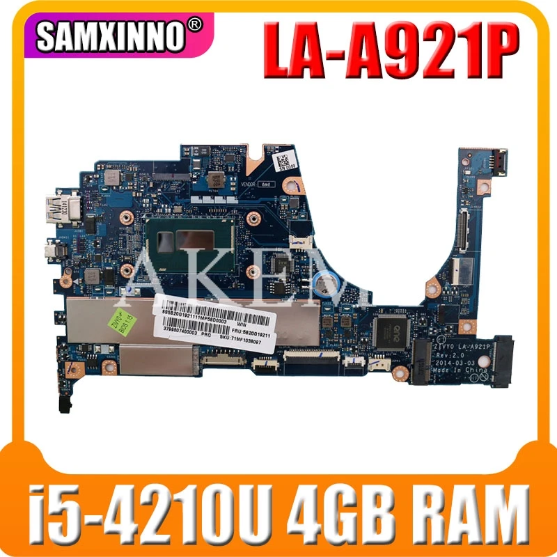 

AKEMY for Lenovo YOGA 2 13 Laptop Motherboard FRU 5B20G19207 LA-A921P with I5-4210U 1.70GHz CPU 4GB RAM original mothebroard