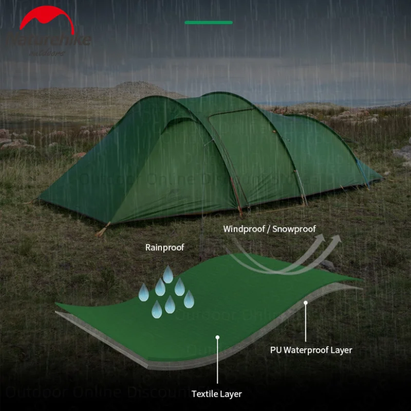 Палатка-туннель Naturehike Opalus для 2-4 человек Ультралегкая тканевая занятий на