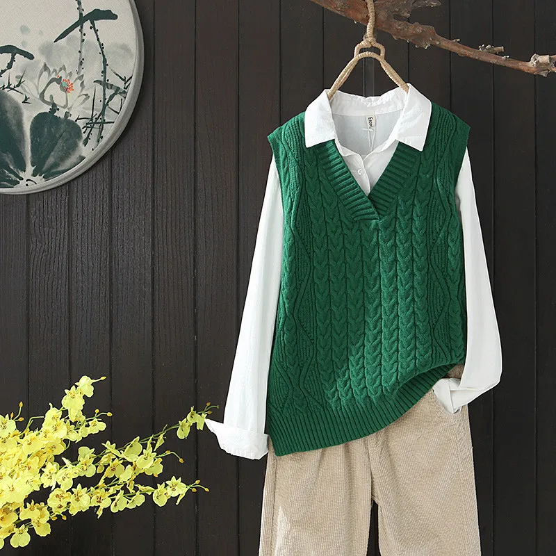 Вязаный жилет плотный свитер без рукавов Женский вязаный Женская мода на осень