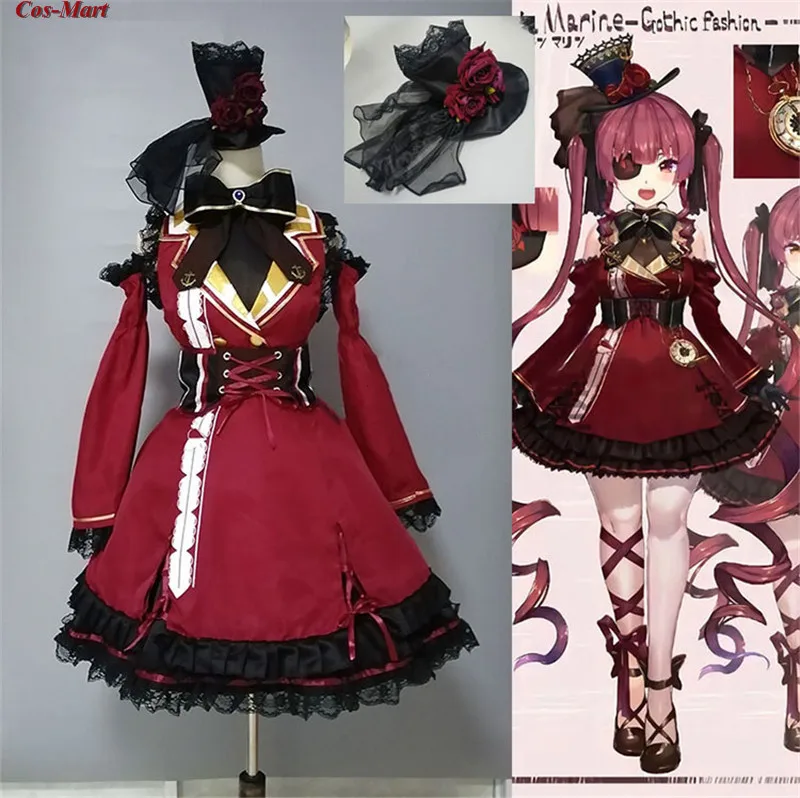 

Костюм для косплея аниме VTuber Hololive Houshou, женское красное платье лолиты, для вечевечерние, одежда для ролевых игр