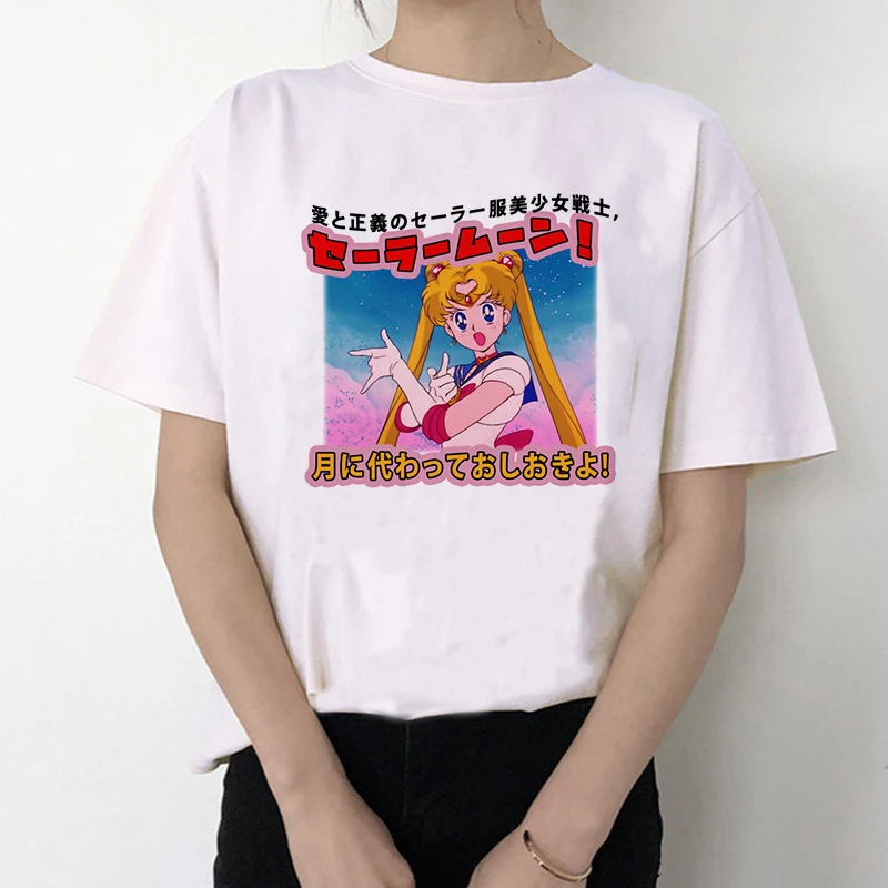 Sailor Moon 90s забавная футболка кофта с капюшоном футболка Эстетическая кошка аниме Женская Милая футболка Kawaii тройники мода Ullzang - Цвет: 3056