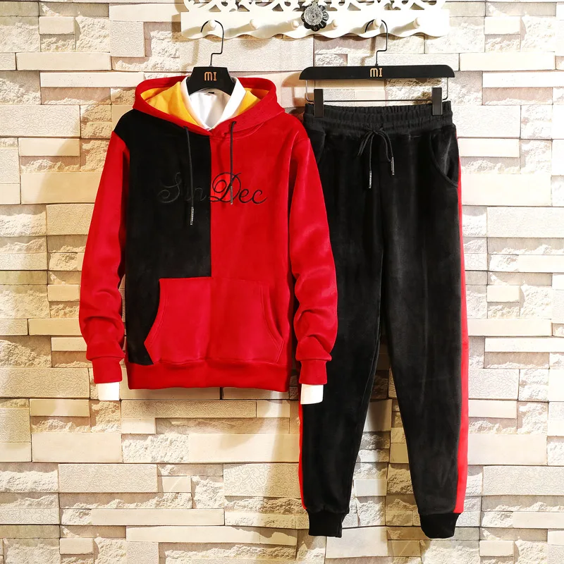 Плюс вельветовый костюм для мужчин флисовая подкладка толстовка + брюки