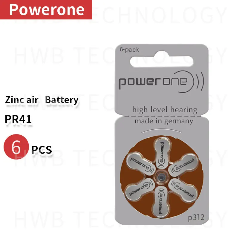 1pack(6PCS) Powerone 60 Zinc air batteries Size 312 P312 PR41 for hearing aid free shipping | Электроника