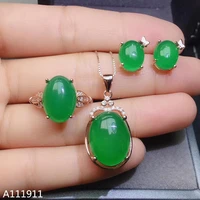 kjjeaxcmy fine jewelry 925 sterling silver inlaid natural green chalcedony pendant ring earring womens suit support test trendy