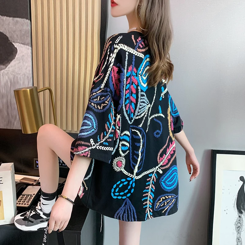 

Design sense niche T-shirt women 2021 new summer loose national tide half-sleeved top ins tide brand national style