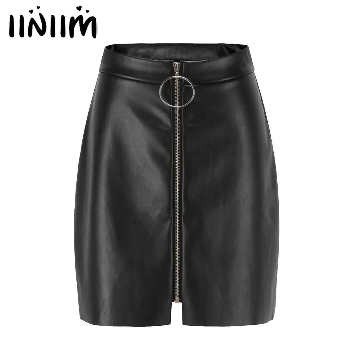 Модная Женская Клубная юбка iiniim из искусственной кожи с молнией спереди и