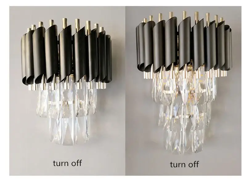 Современный настенный светильник Meerosee с прозрачными кристаллами черного цвета