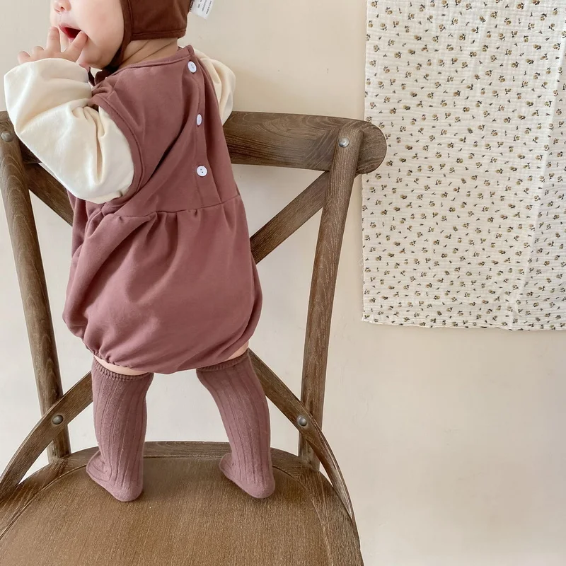 Monos de manga larga para beb&eacute; y ni&ntilde;a, mono de dibujos animados de perro + medias de Color s&oacute;lido, ropa para beb&eacute; de 0 a 2 a&ntilde;os, E1021, novedad de Oto&ntilde;o de 2021-2