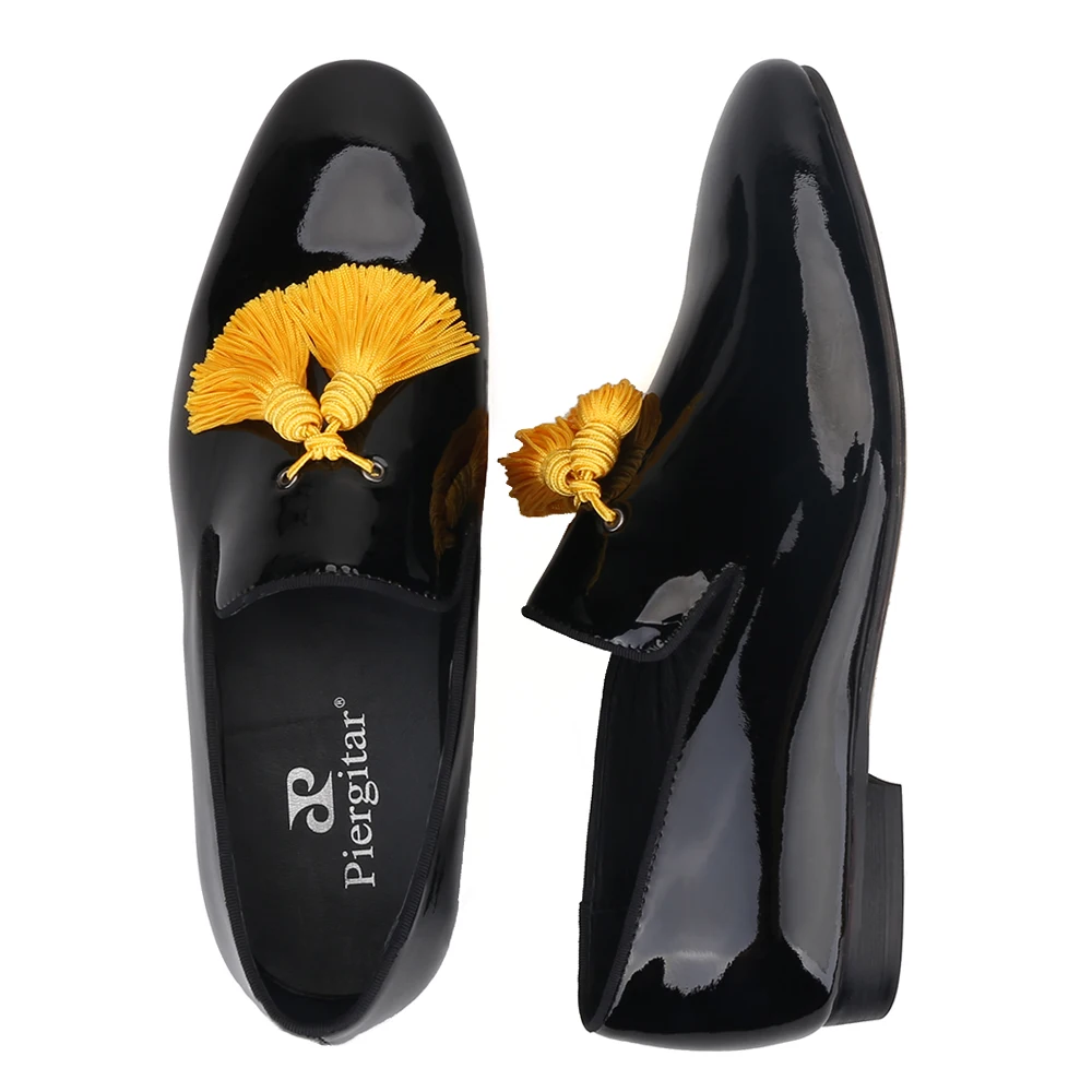 Туфли мужские Piergitar из лакированной кожи с кисточками черного цвета для вечерние