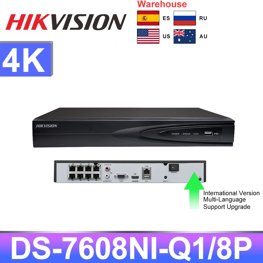 Hikvision NVR DS-7608NI-Q1/8P 4CH 8CH PoE сетевой видеорегистратор 4K для ПК CCTV система