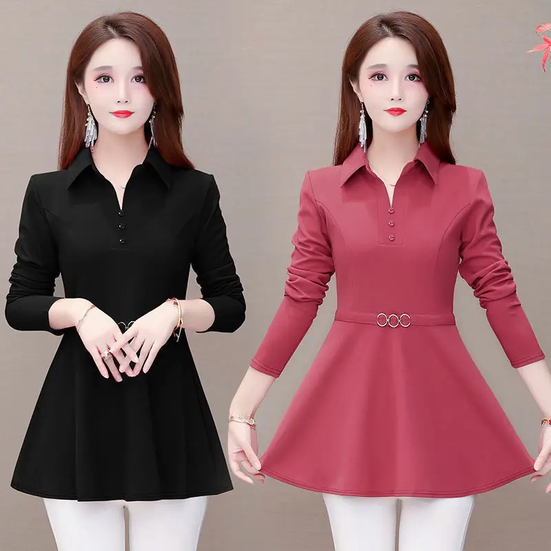 

Блузка женская с отложным воротником, элегантная приталенная рубашка с длинным рукавом, топ, весна-осень, J86