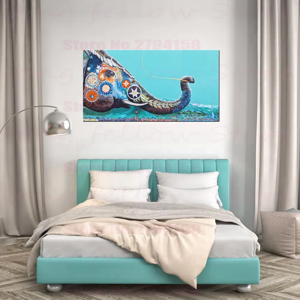 Уличный граффити мультфильм миф слон пейзаж картина для детской спальни