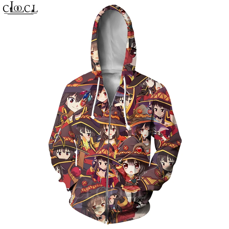 Megumin Konosuba аниме девушка толстовка на молнии 3D Принт мужчины женщины мода с