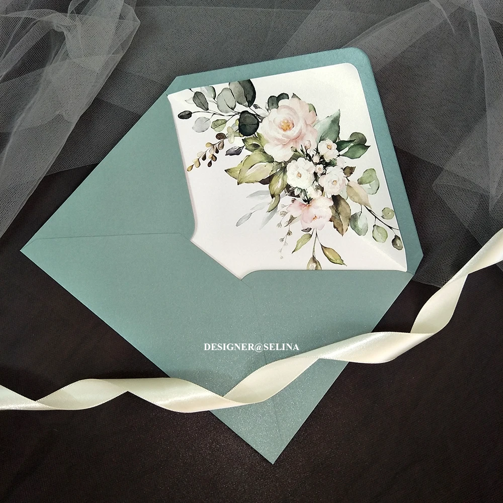 50 шт. Радужный жемчужный Блестящий конверт с цветочным принтом для свадебных