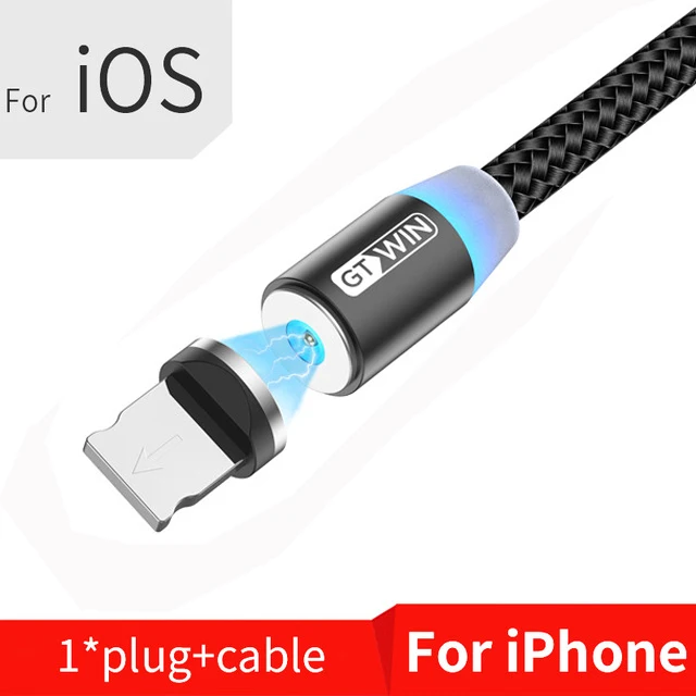 GTWIN 1 м/2 м Магнитный Micro USB кабель для iPhone samsung Быстрая зарядка usb type C Магнитный зарядный usb кабель зарядный шнур для телефона - Цвет: Black iOS Cable