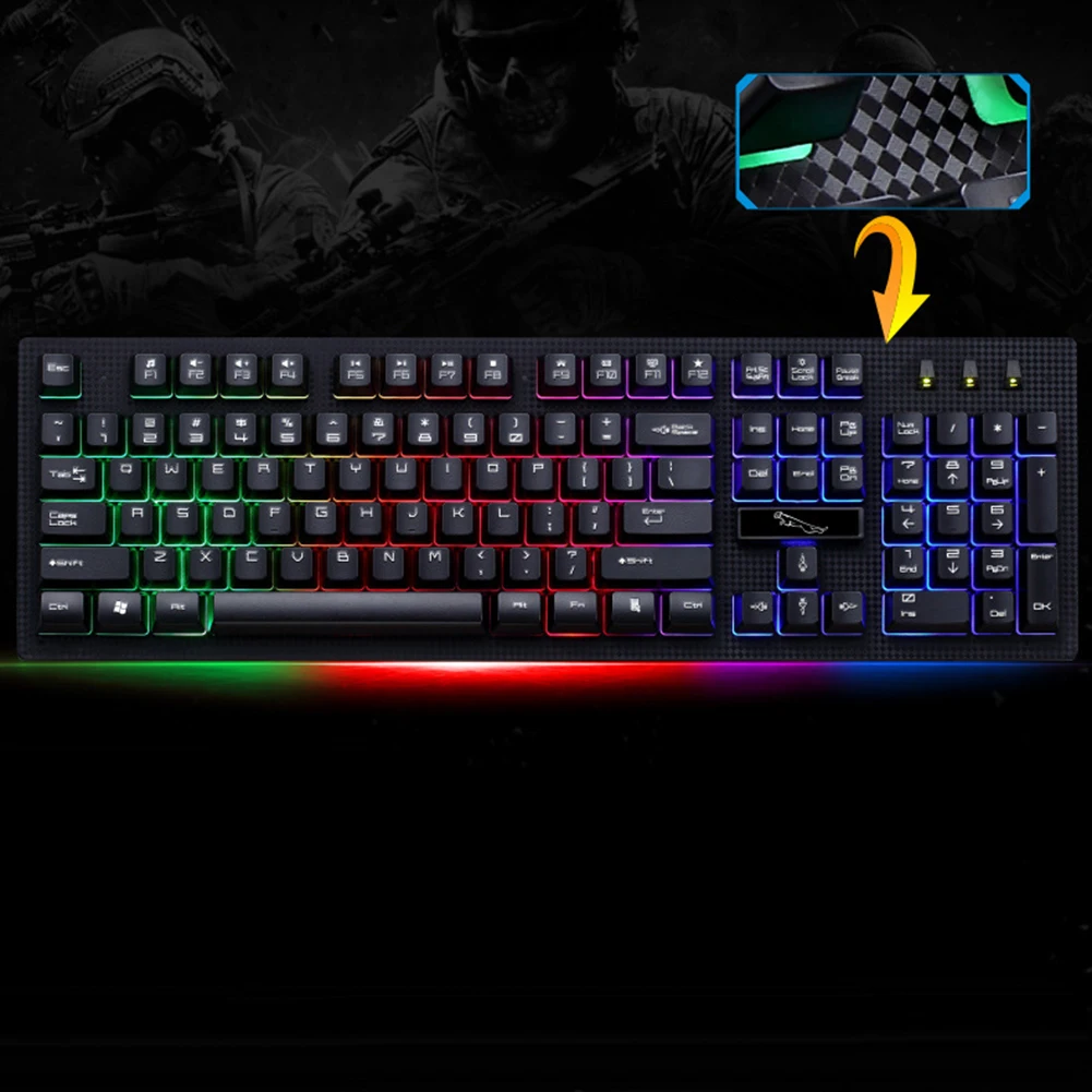 Водонепроницаемая Проводная клавиатура с подсветкой для запястья 104 клавиши