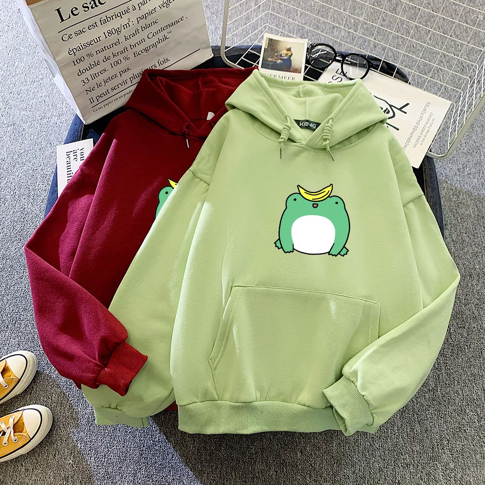 Frog and Banana Hoodies Oversized Harajuku Cotton Sweetshirt for Girls Goth Aesthetic Hoodie with Pocket Ladies Outfits Sudadera