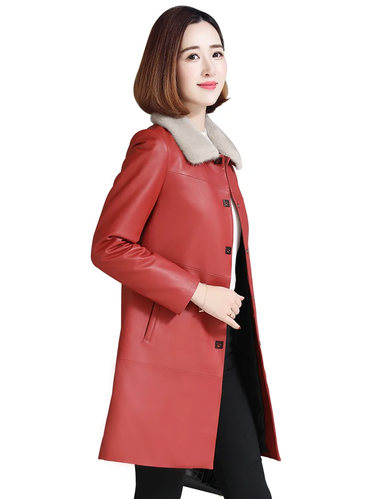 Женский пуховик осенне-зимняя куртка из подлинной овчины женское тонкое длинное