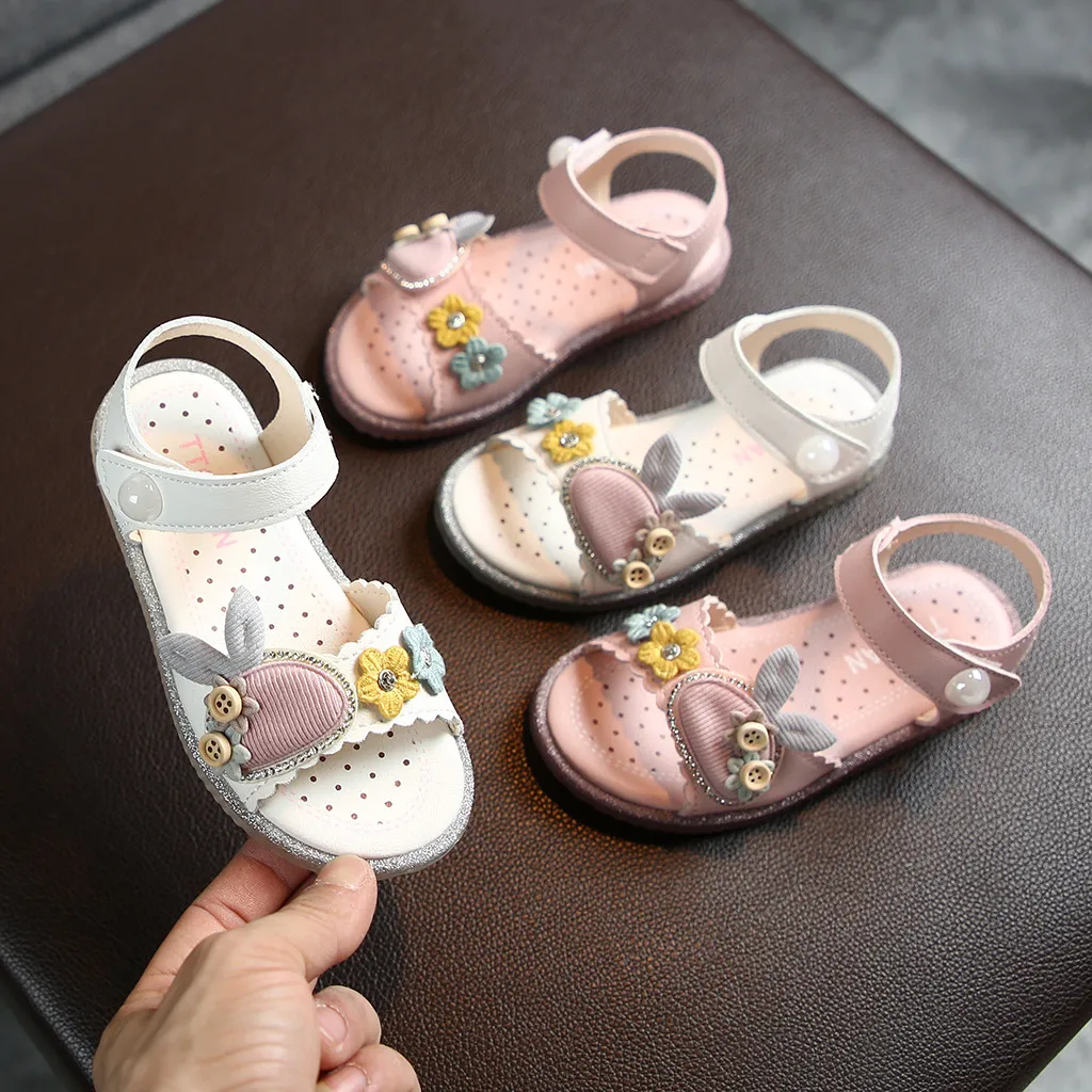 

Girls Sandals Elegant Princess Shoes Sandals Toddler Infant Kids Baby Cute Rabbit Soft Princess Shoes Children Beach Sandals
