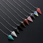 Натуральный флюоритовая, Хрустальная Кварцевые ожерелье цепь камень кулон шестиугольная Природный камень с серебряным покрытием чакра маятник аксессуары