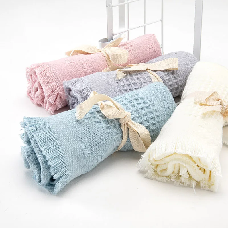 

100% Cotton Face Towel Waffle Towel Wedding Love Gift Purple Blue Pink Towel with Tassel