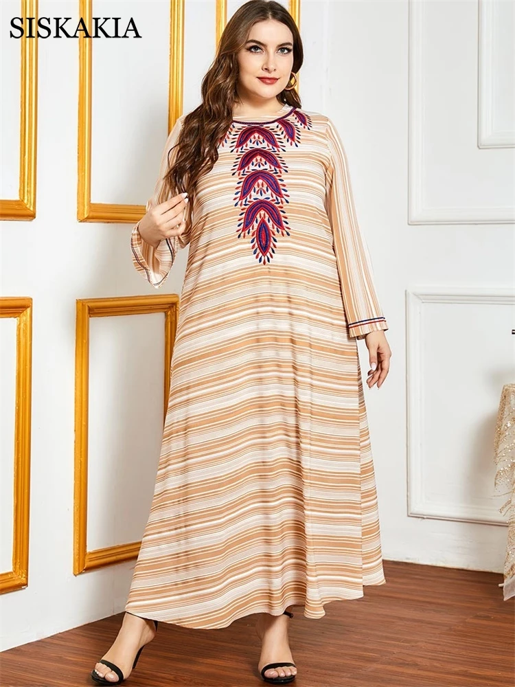 Siskakia размера плюс платье макси с длинным рукавом для женщин осень 2020 элегантный