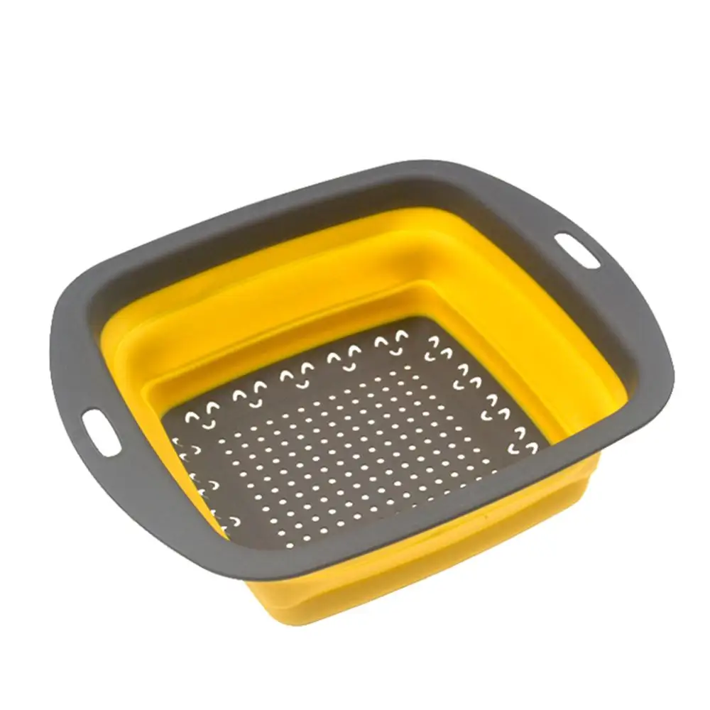 Yellow Square Телескопическая складная корзина для фруктов и овощей, корзина для мытья овощей, переносная корзина для мытья овощей, ситечко, кухонные инструменты - Цвет: Yellow Square