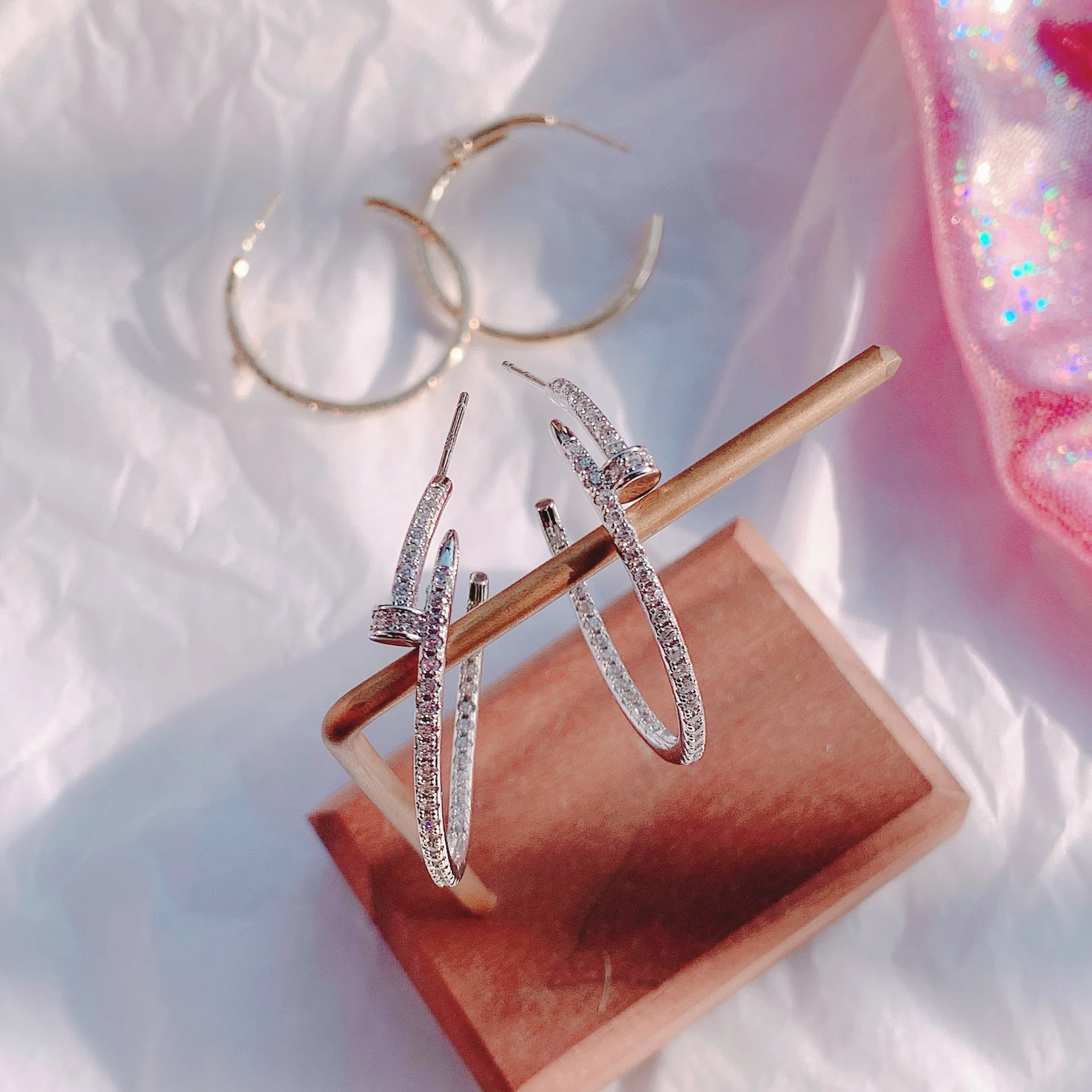 

14k real gold plated fashion jewelery crystal earrings for woman holiday party elegant earring