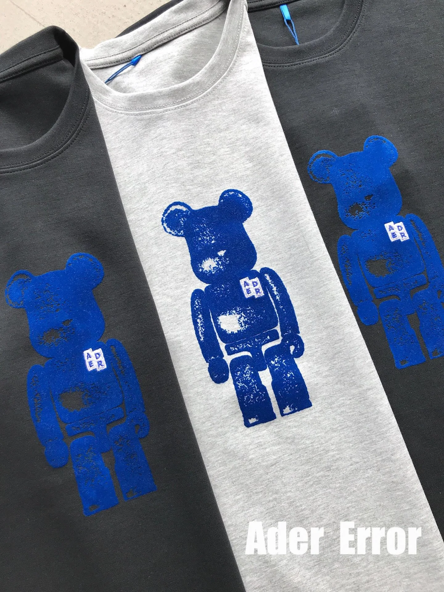 

ADER ERROR Bear T-shirt 2021 Men Women Blue Bear Flocking Cartoon Adererror Tee 1:1 High Quality ADER Tops Short Sleeve