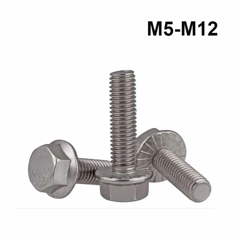 

M5 M6 M8 M10 M12 A2 304 Stainless Steel Hexagon Head with Serrated Flange Cap Screws Hex Washer Head Screw Bolt Length 8-60mm