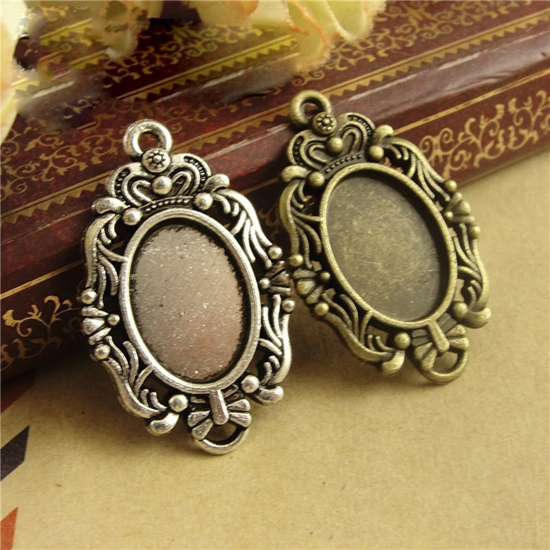 

20pcs Oval Cameo Cabochon Base Antique Bronze Silver Zinc Alloy Setting Blank Pendants Tray Glass 14x10mm Jewelry Components