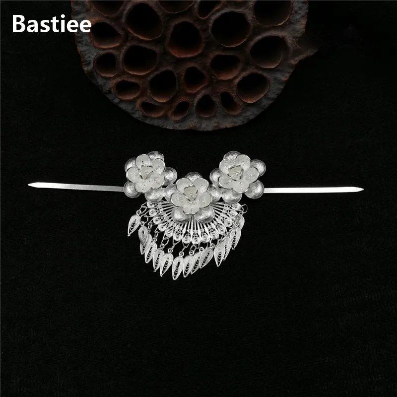 

Bastiee Flower 999 Sterling Silver Hair Stick Hmong Handmade Hair Accessories For Women Miao Vintage Hairpin Luxury Jewelry