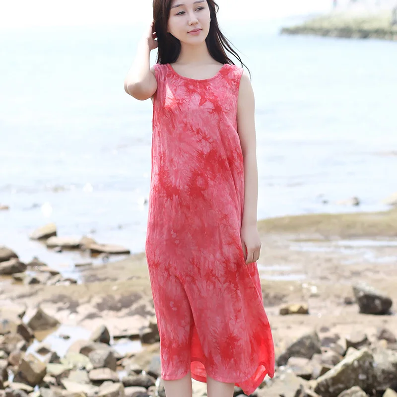 Runback летнее женское платье с принтом Tie Dye без рукавов длинное свободное макси