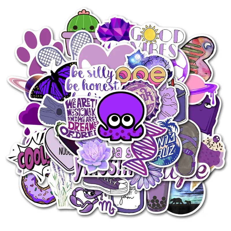 

10/50pcs Cartoon Fresh Purple Explosions Luggage Stickers Waterproof Graffiti Guitar Series Aesthetic Journal Decor Sticker cute