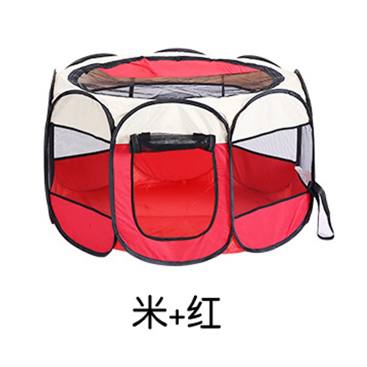 red-beige Переносная Складная Клетка для собак, палатка для кошек, водостойкая ограда для собак, восьмиугольная игровая ручка - Цвет: red-beige