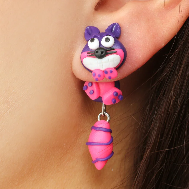 Cartoon Animals Red Purple Funny DIY Little Raccoon Eardrop Unique Design New Soft Pottery Earrings Female Fashion Jewelry Gifts | Украшения