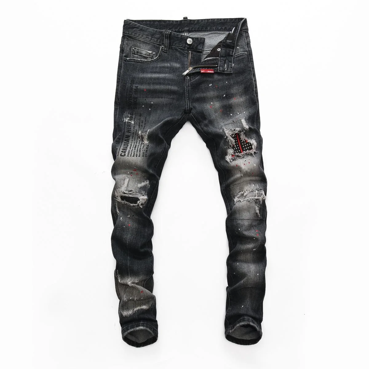 

European Style Dsq Italy Brand Men Jean Rivet Leather Stitching Pant Men Slim Biker Denim Jean Trouser Hole Pants Jeans For Men