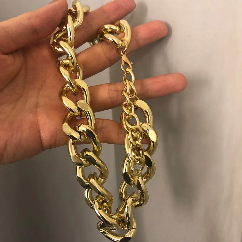 

Punk Miami Cuban Choker Necklace Collar Statement Hip Hop Big Chunky Aluminum Gold Color Thick Chain Necklace Women Jewelry