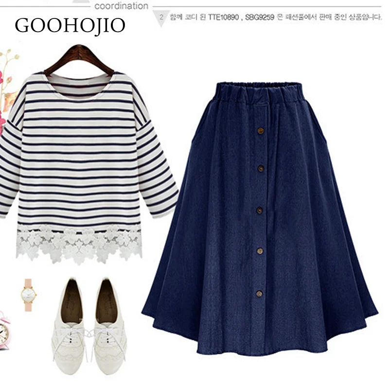 

GOOHOJIO 2021 New Spring and Autumn Solid Color Cowboy Skirt Women Solid Color Skirts for Women Women All-match Mid-length Skirt