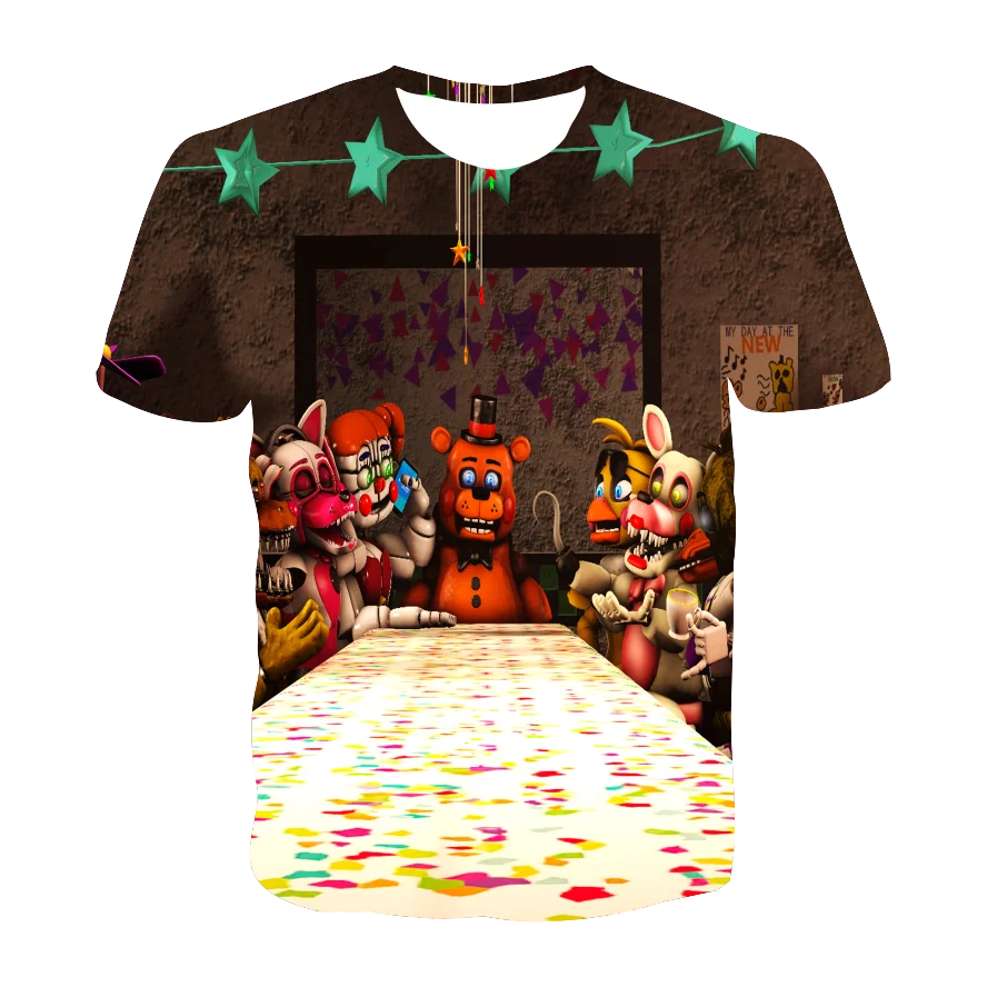 

2021 Summer Boy's Clothes Classic Game Anime Freddy Five Nights Theme T-shirt 3D Printing Girl T-shirt FNAF Fun Street Clothing